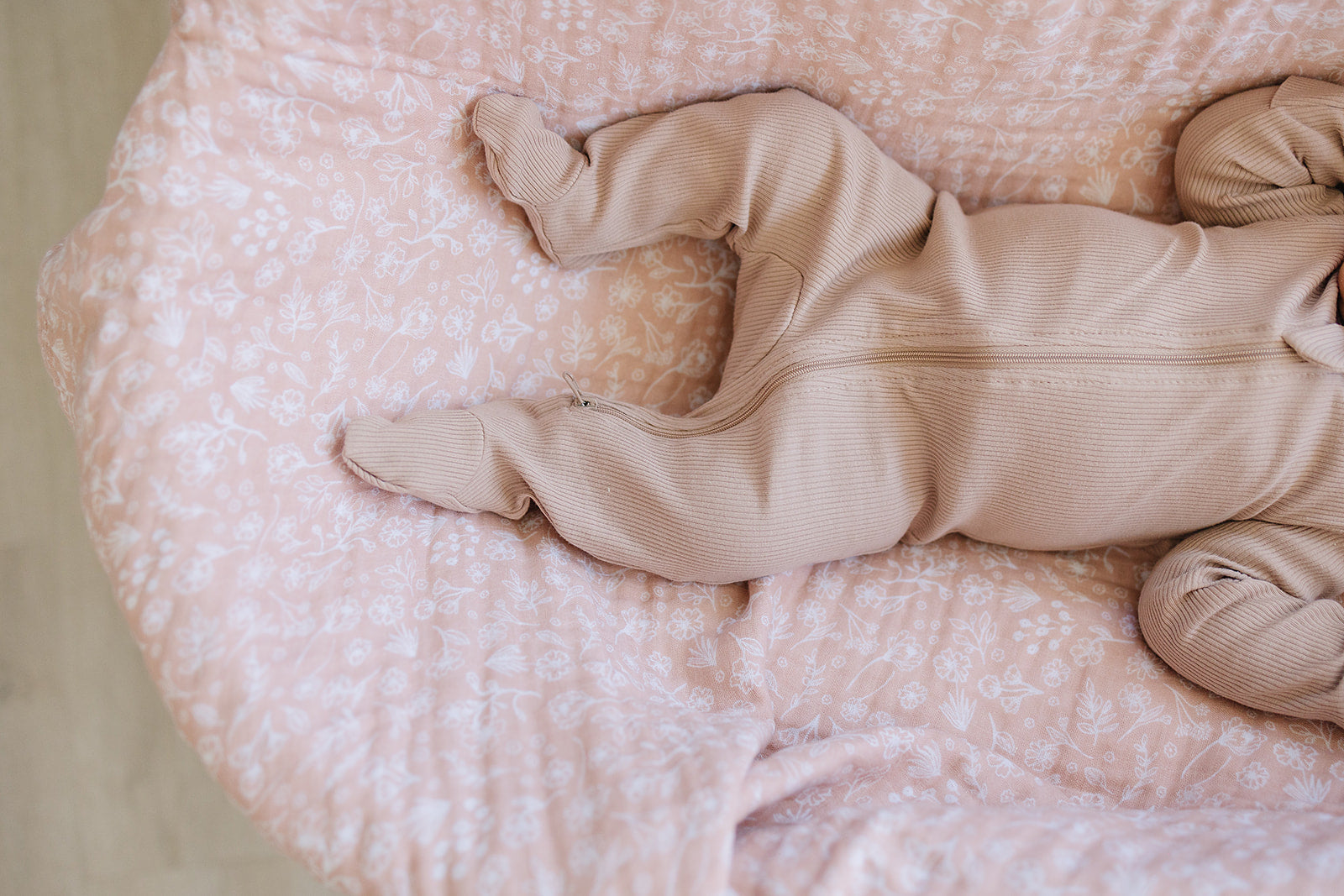 Mebie Baby Ultra-Comfy Pale Pink Organic Cotton Ribbed Zip-Up Pajamas