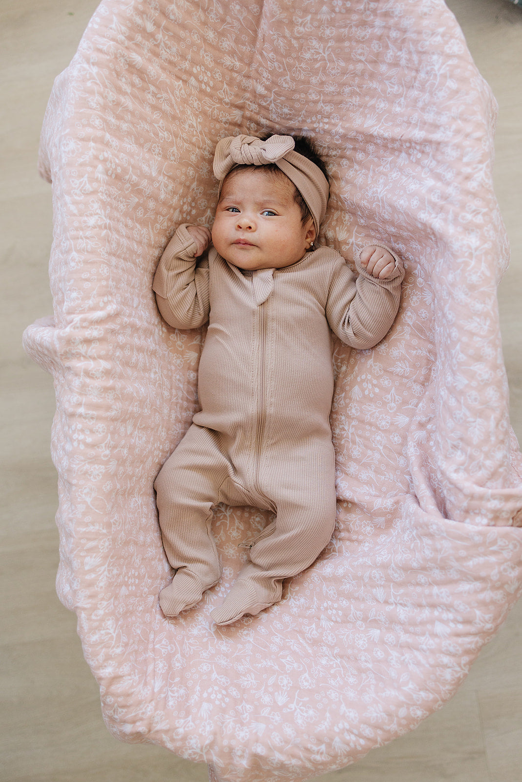 Mebie Baby Ultra-Comfy Pale Pink Organic Cotton Ribbed Zip-Up Pajamas
