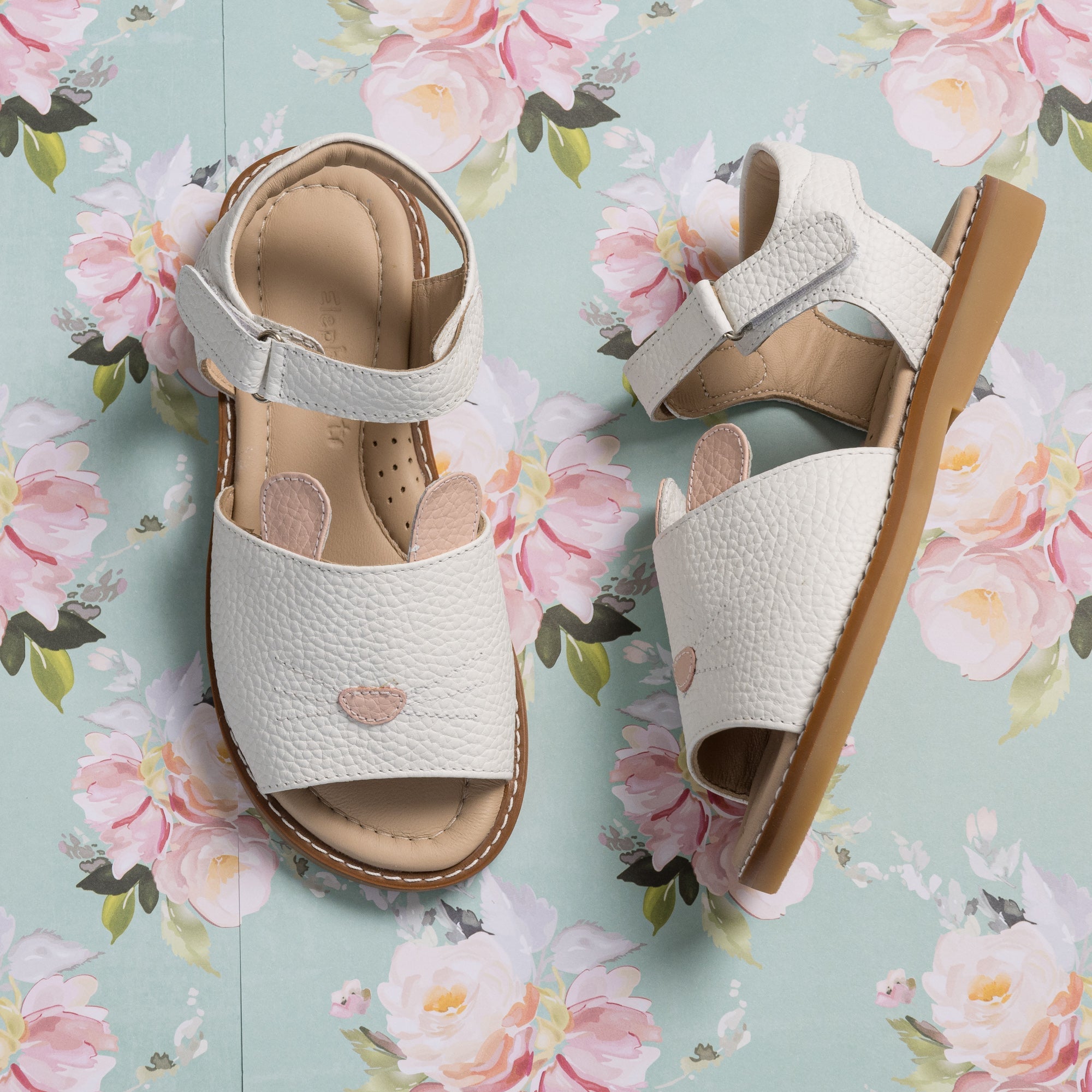 Whimsical White Bunny Leather Sandals for Girls
