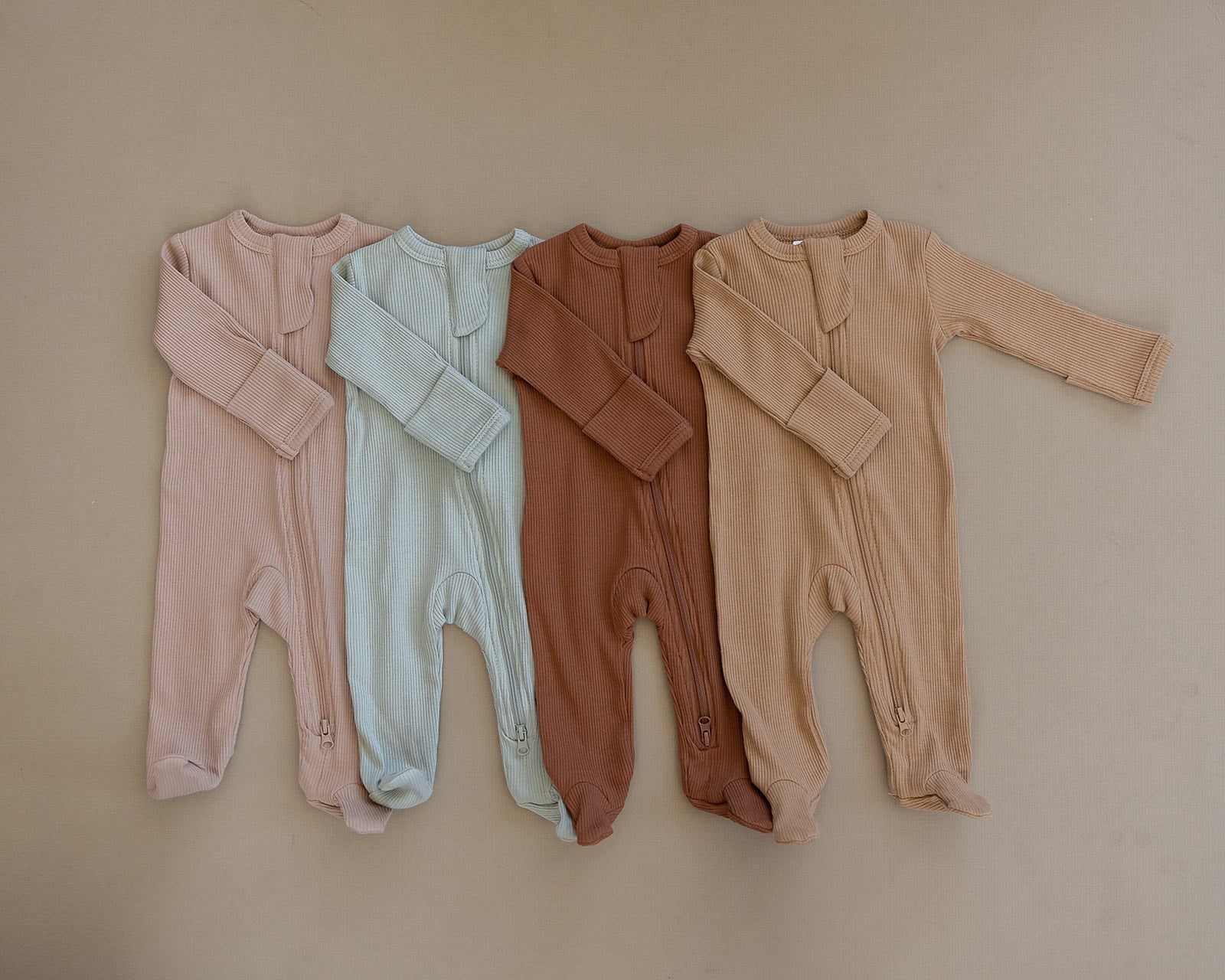Mebie Baby Ultra-Comfy Pale Pink Organic Cotton Ribbed Zip-Up Pajamas
