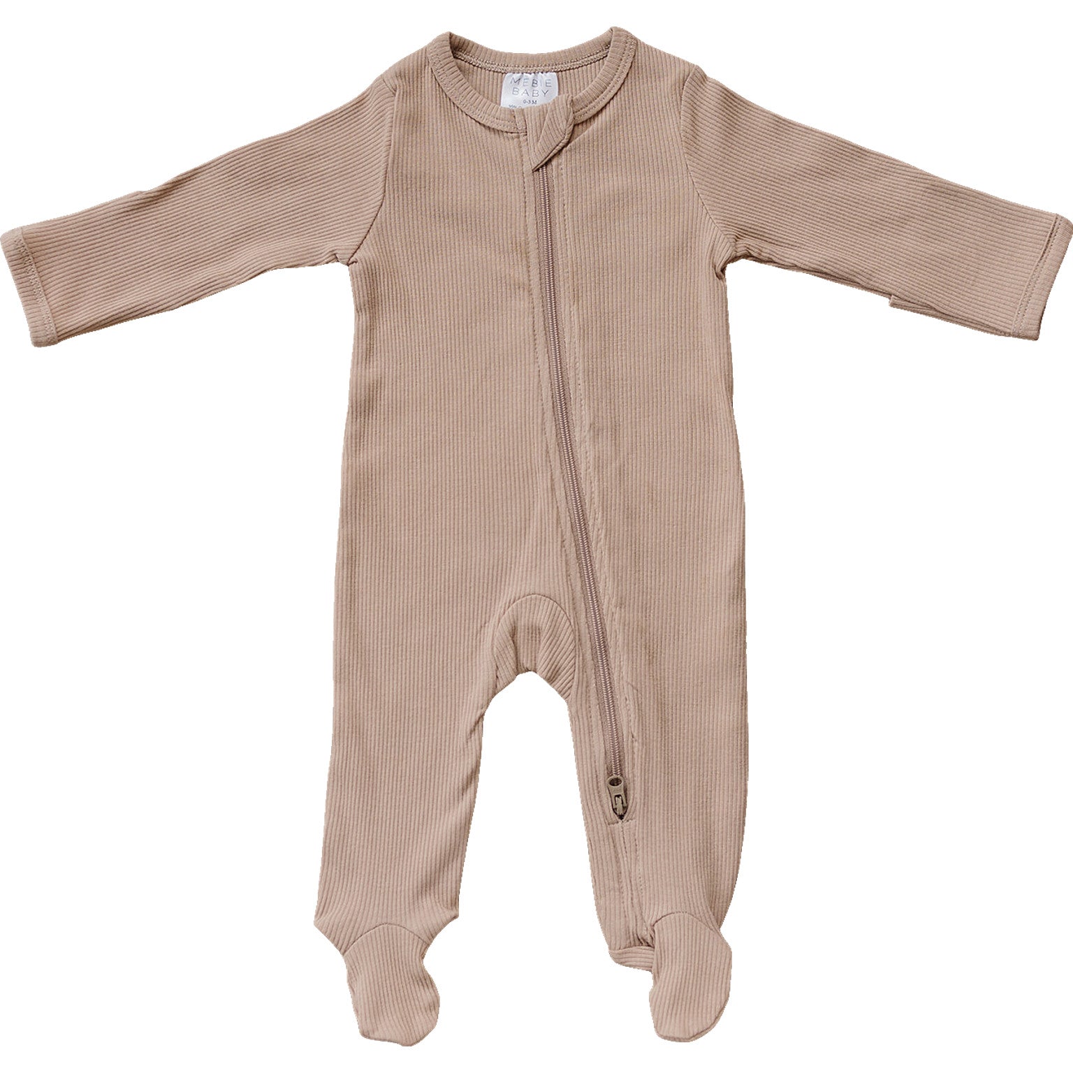 Mebie Baby Ultra-Comfy Pale Pink Organic Cotton Ribbed Zip-Up Pajamas